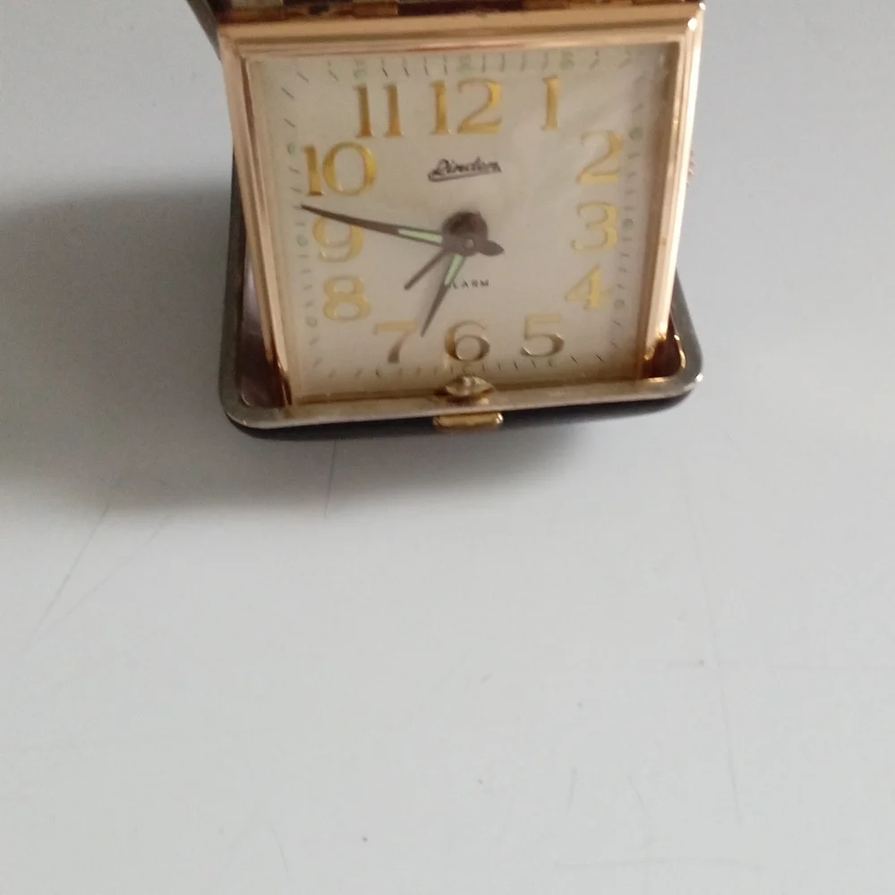 Linden Vintage‎ Travel Alarm Clock Black Folding Case Gold Tone Japan Mechanical